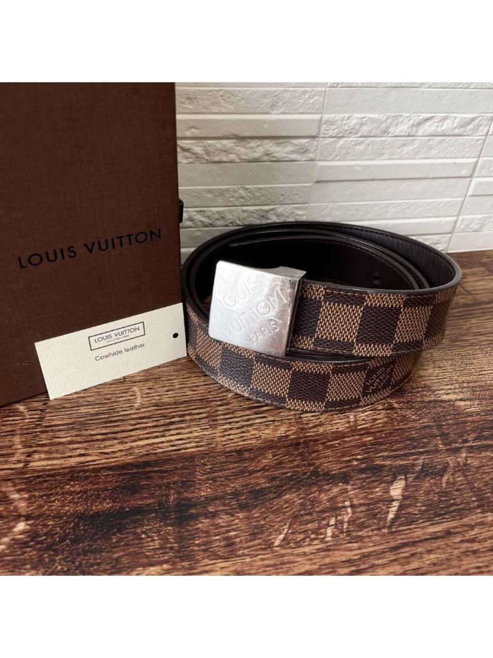 Louis Vuitton Damier Leather Belt Silver Ceinture